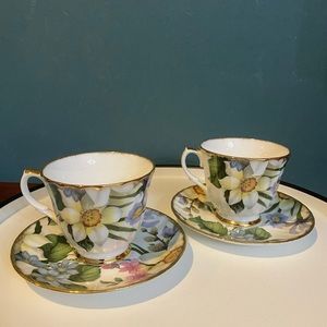 Pair Of Duchess Teacups & Saucers - Floral DUC97 - English Fine Bone China